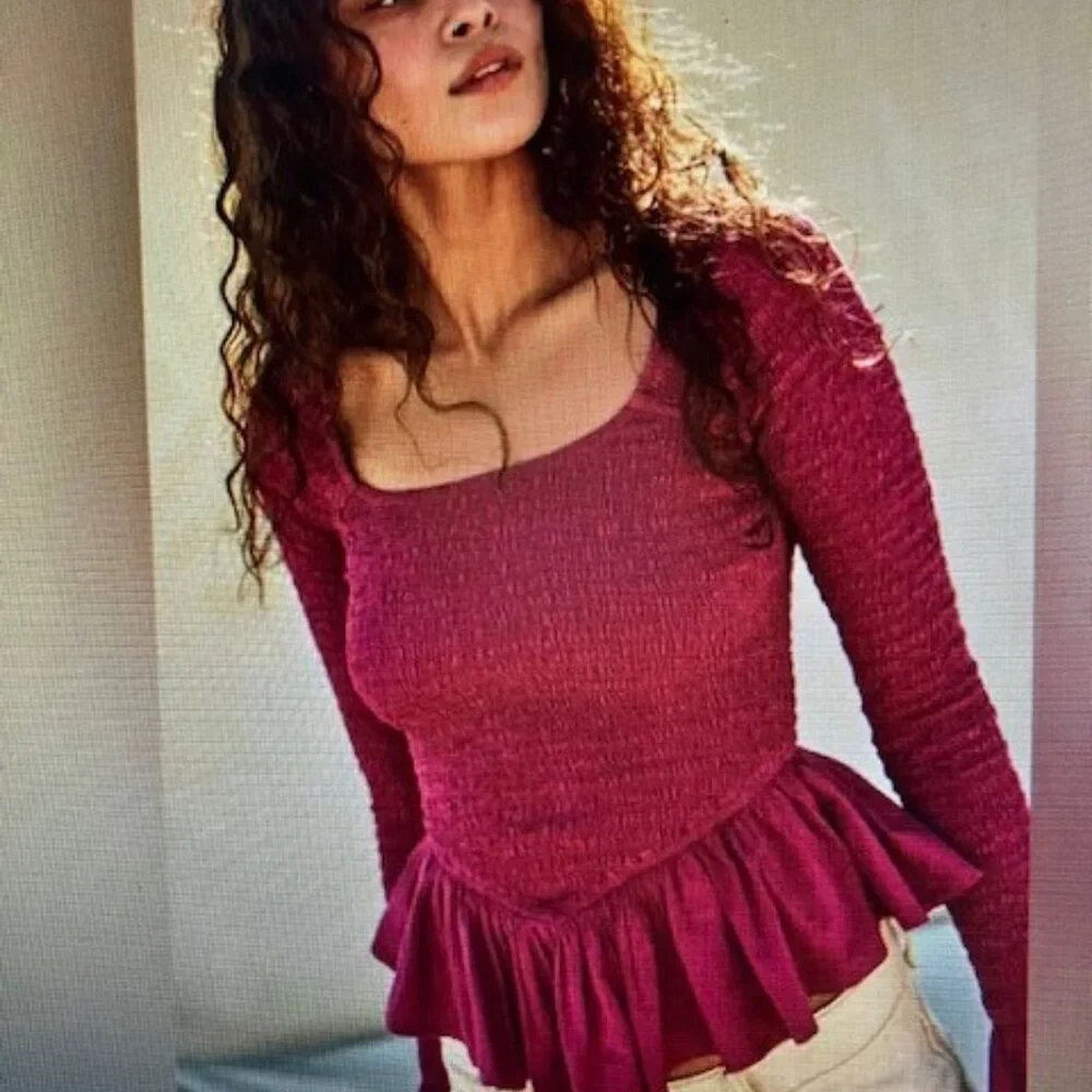 Free People Burgundy Red Peplum Top